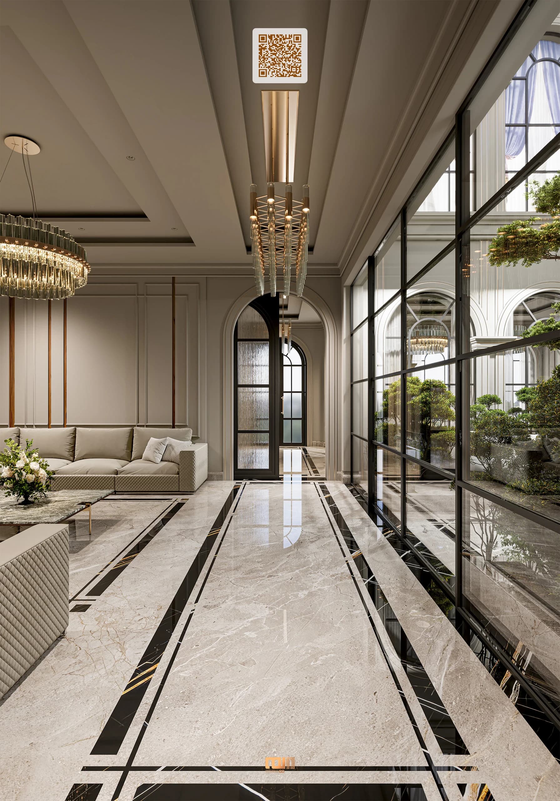 مسكن نيو كلاسيك فخم — حديقة داخلية زجاجية، زاوية 2